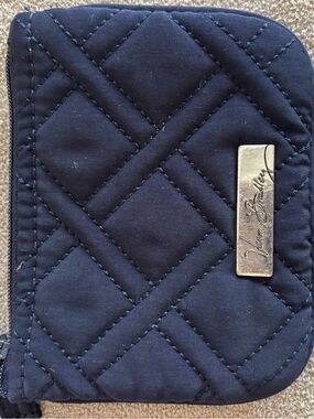 Vera Bradley Quilted Navy Zip-Around Wallet with Logo Plaque